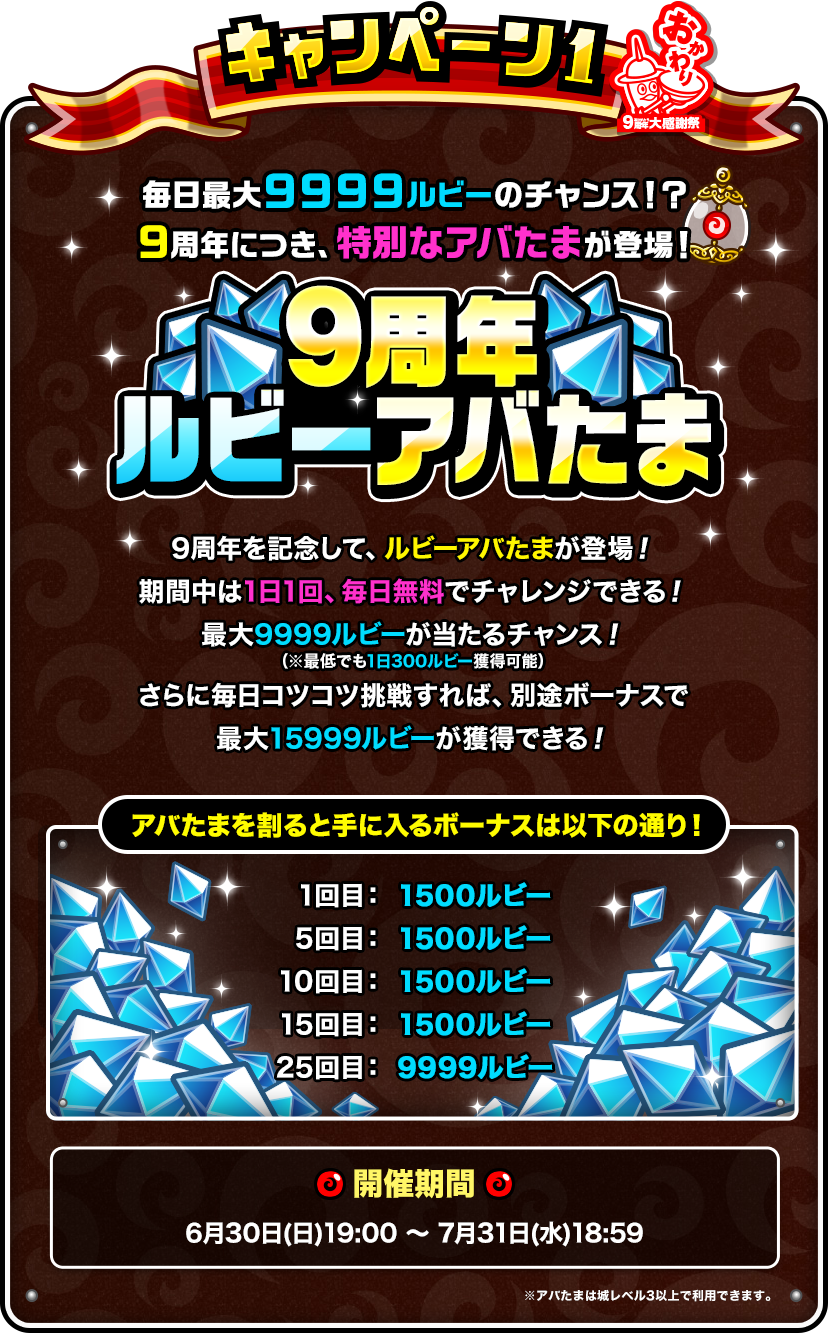 キャンペーン1「９周年ルビーアバたま」